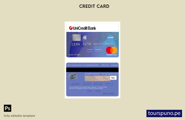 listo para imprimir plantilla de tarjeta mastercard de crédito azul de UniCredit